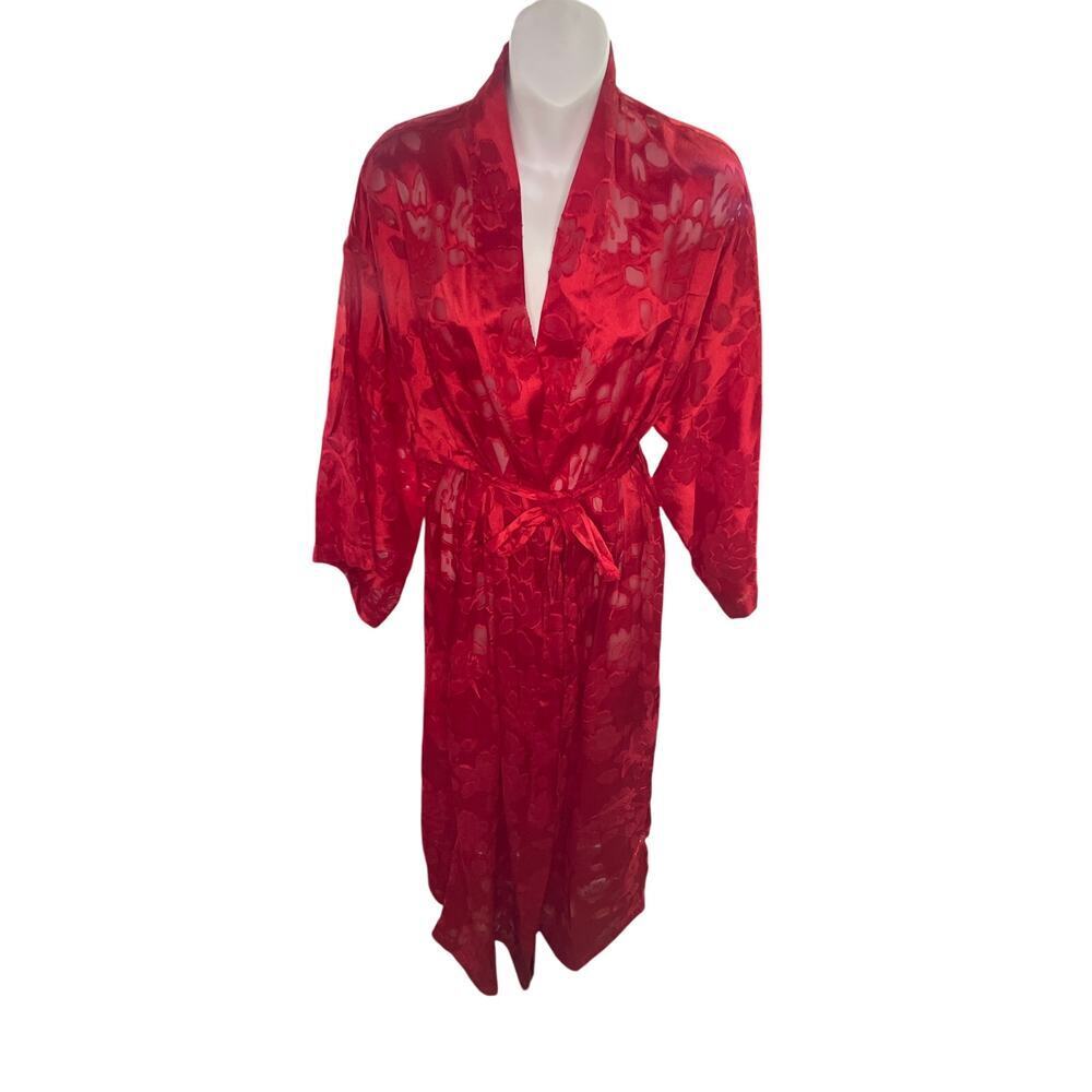 Vintage Victoria's Secret Red Rose Print Kimono Robe Women's Size Petite Small - Picture 1 of 7